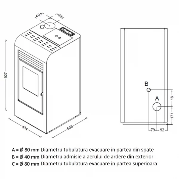 Soba pe peleti  GIADA CARBON   9,5 Kw    MCZ - imagine 3