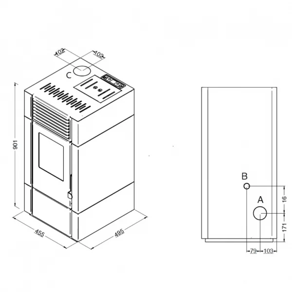Soba pe peleti  POLY NEGRU   9,5 Kw     MCZ - imagine 2